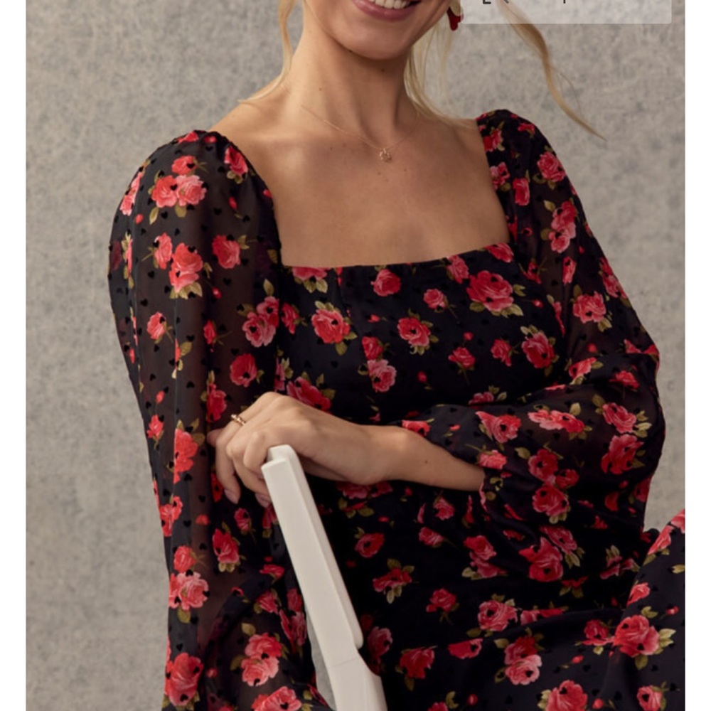 Black and Red Floral Midi Dress